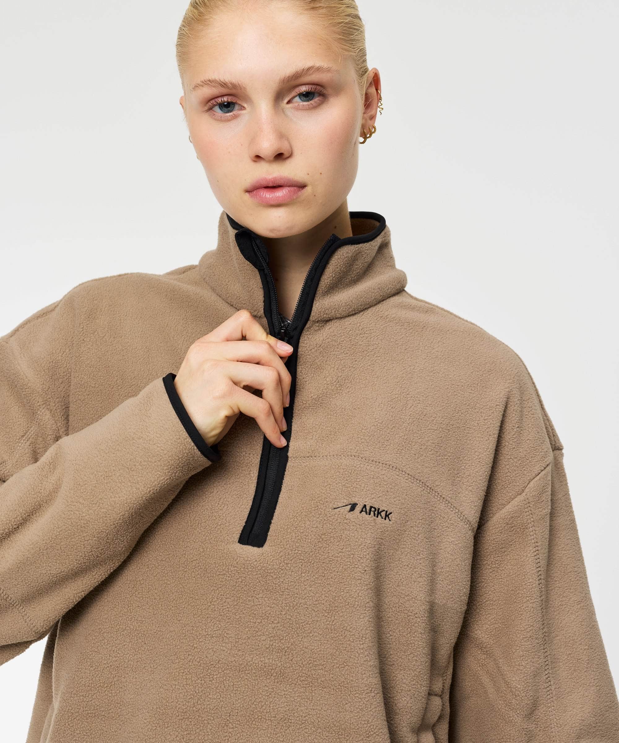 ARKK Apparel Elda Fleece Quarter Zip | Taupe Jacket